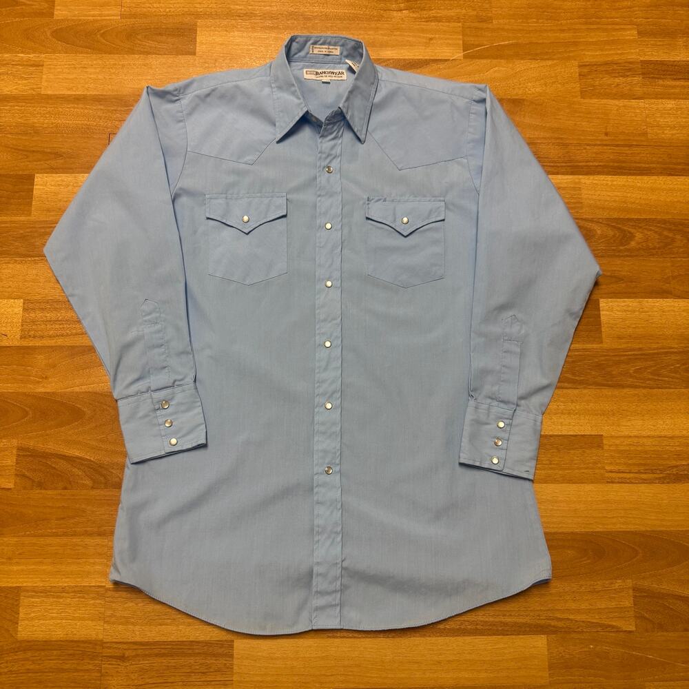 Men's Vintage 90's Corral West Ranch Wear Light Blue Pearl Snap Shirt Sz Medium